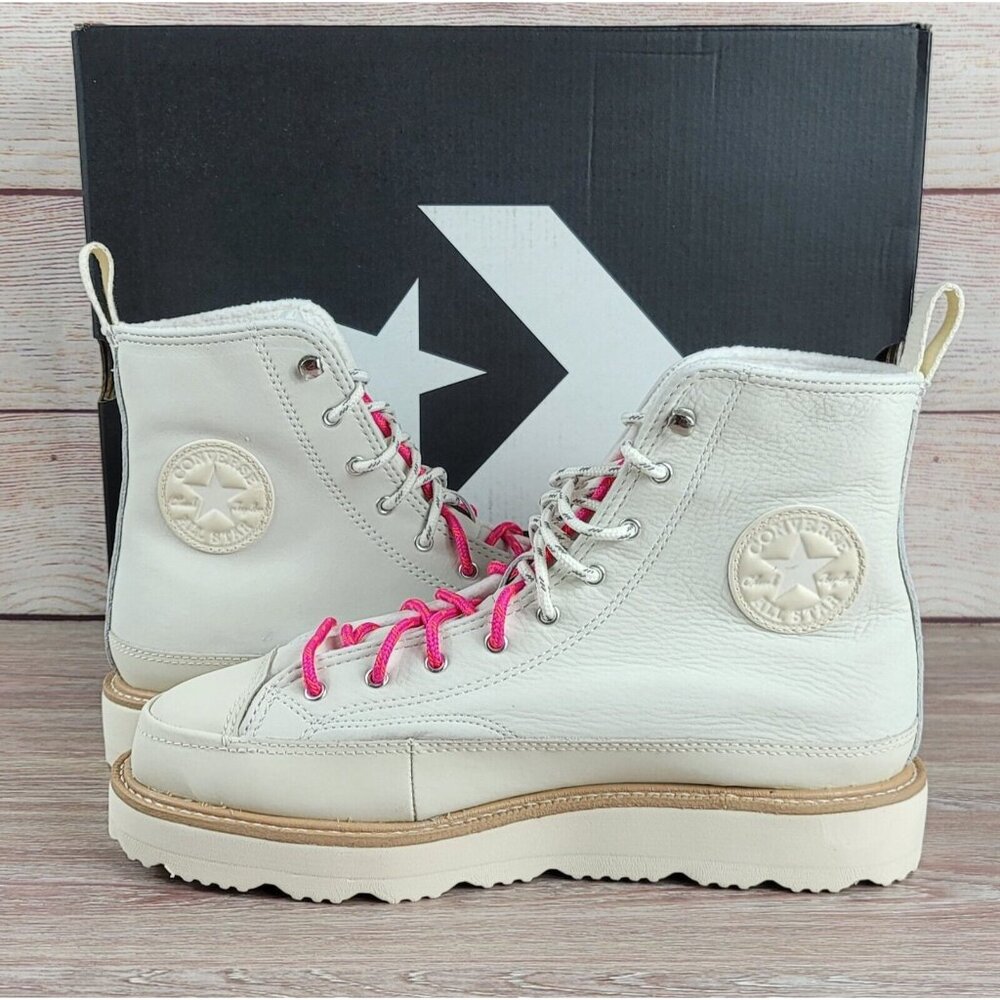 Converse Women's White and Pink High-Top Boots - Picture 5 of 10